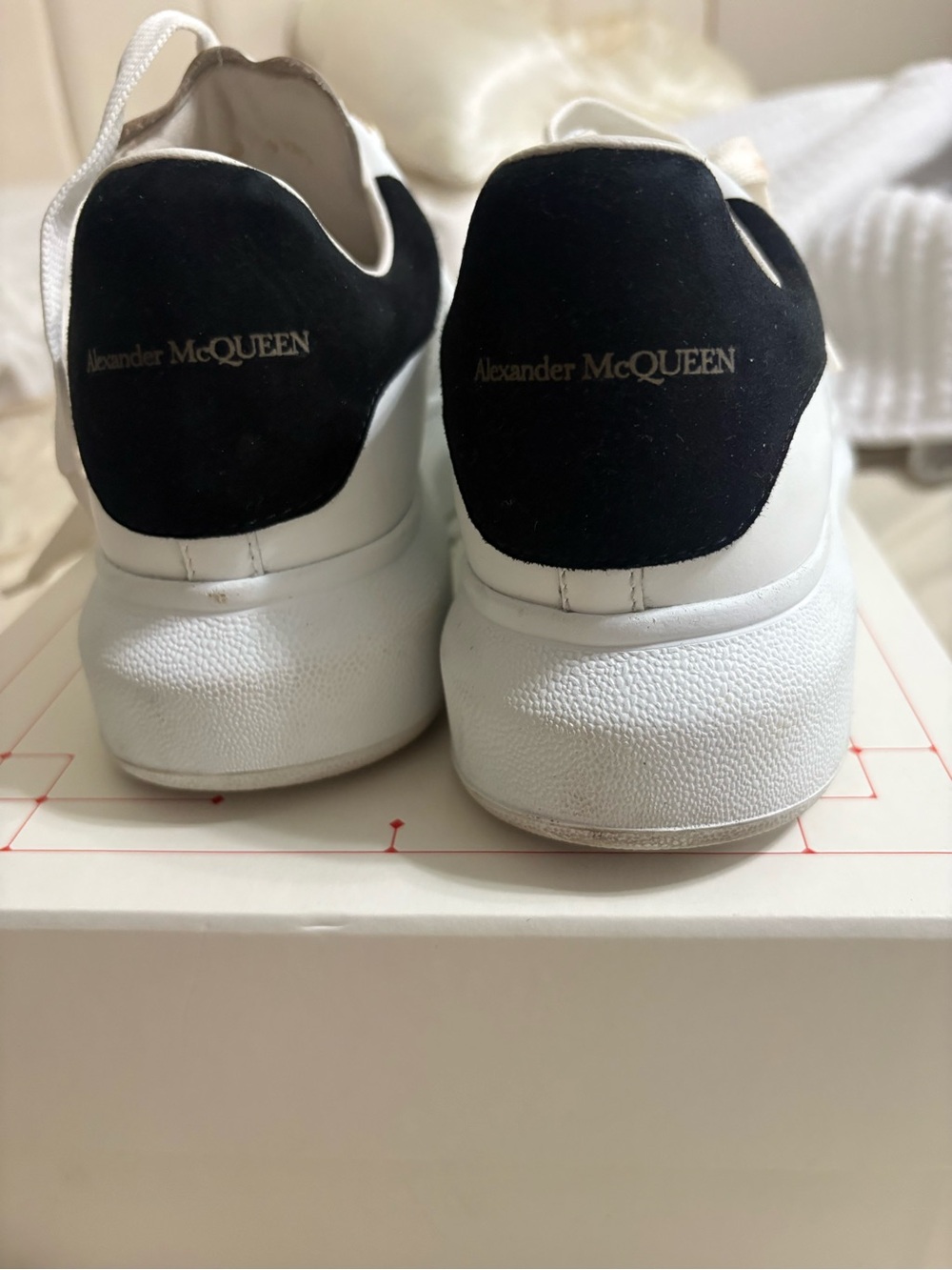 Alexander McQueen White Leather Sneakers with Black Heel Patch and Gold Logo